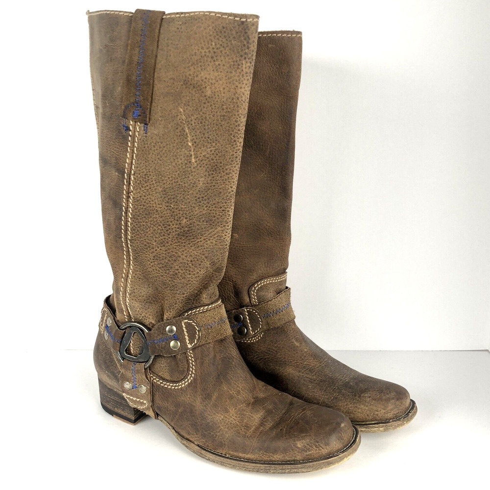 BED STU Opal Leather Harness Bottle Opener Boots Sz 8 38 Brown Distressed